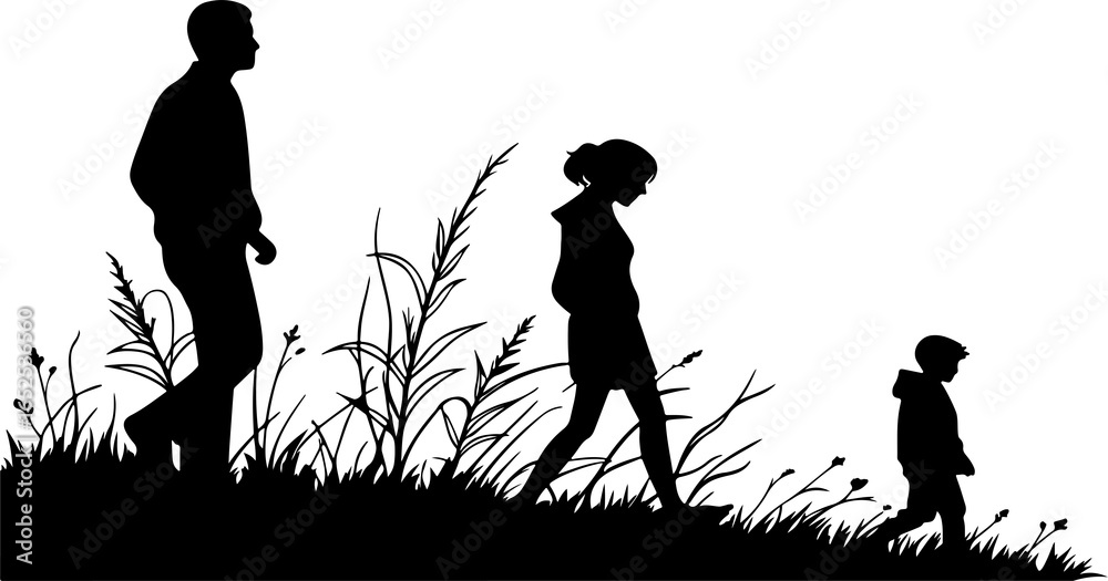 Obraz premium The image shows a silhouette of a person walking through grass or plants. 
