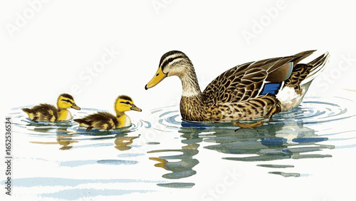 Gentle Guide: Mother duck and ducklings isolated watercolor vector illustration svg