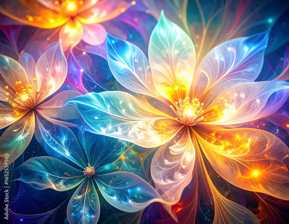 Fototapeta premium 宇宙の光が咲き誇る幻想的な花々