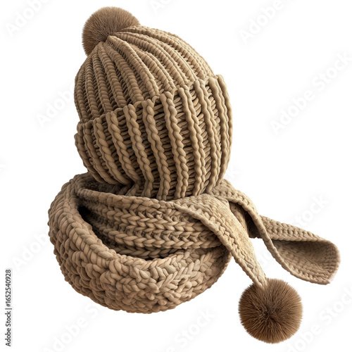 knitted beanie and scarf set, cozy winter style, soft wool texture