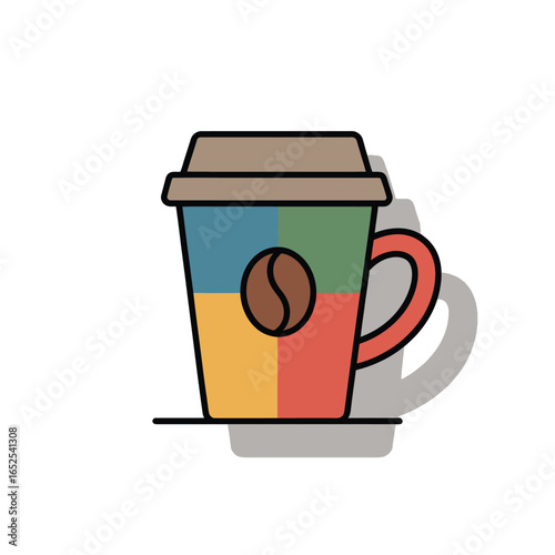 Coffee cup with colorful panels and coffee bean logo to go cup disposable cup