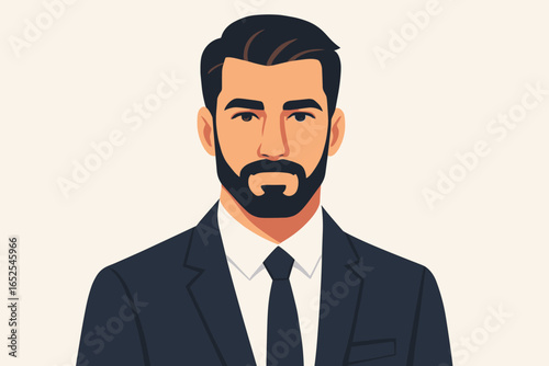 Confident businessman portrait vector illustration. Professional man in suit for corporate avatar. Handsome male character face. Modern flat design for business profile.