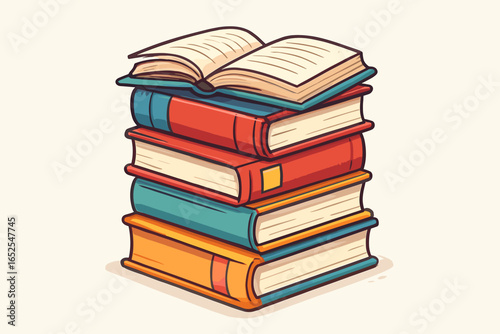 School books and education illustration. Vector graphic with a stack of educational book collection for learning and knowledge. Isolated cartoon drawing for library or bookstore.