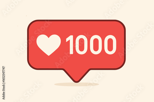 Social media likes, 1000 hearts notification. Follower appreciation concept. Love symbol. Online popularity and engagement counter. Internet community success. Vector icon.