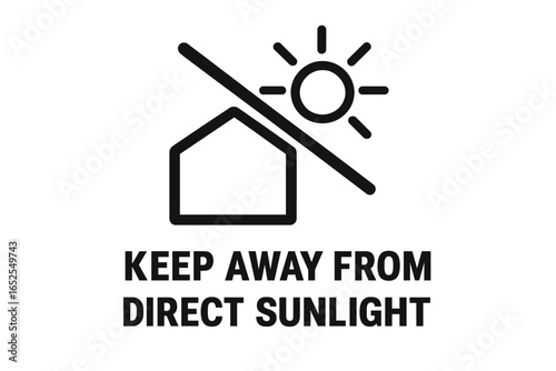 Keep away from direct sunlight packaging symbol. Product care instruction icon. Protect from sun and heat label for storage and handling. Fragile goods sign vector.