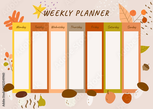 weekly planner vector, with autumn design elements