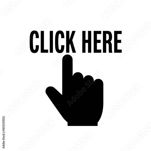 Click here sign with hand gesture in black and white design  