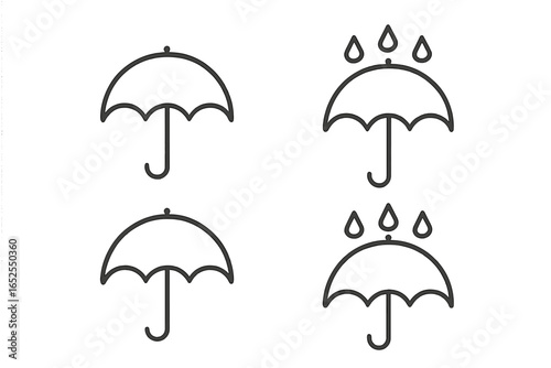 Umbrella icon set. Simple line art symbol for rain and weather. Minimalist outline pictogram for protection, wet, and dry concepts. Flat vector graphic element silhouette.
