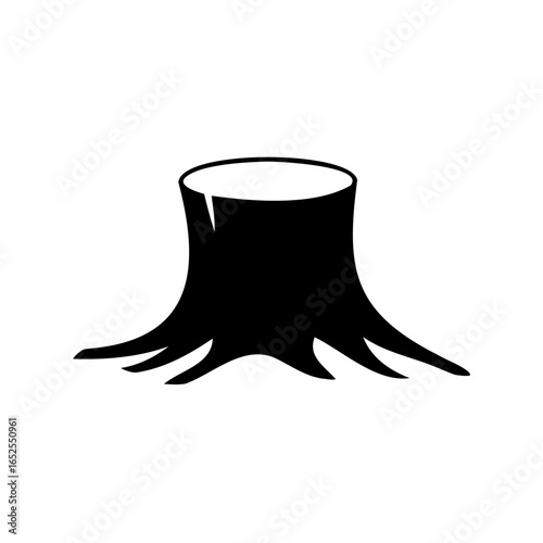 Black silhouette of tree stump icon-Minimal black and white illustration of a tree stump, symbolizing logging, deforestation, nature, forestry, wood, and environmental impact.