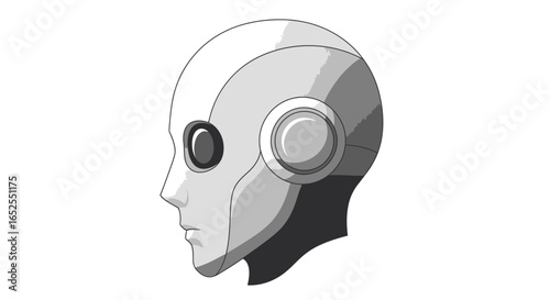Modern Illustration Detailed Robot Head Side View Futuristic Character