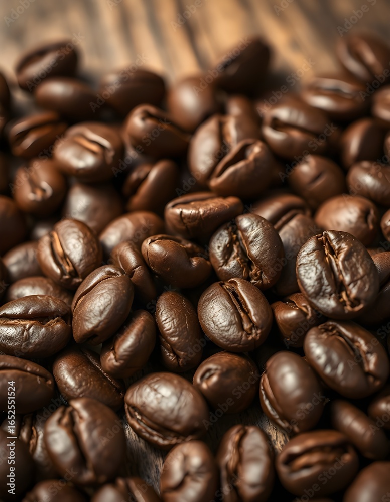 Obraz premium Freshly Roasted Coffee Beans Macro Background