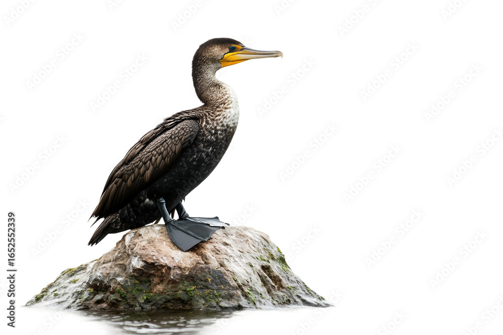 Fototapeta premium Cormorant bird standing on rock isolated on transparent background