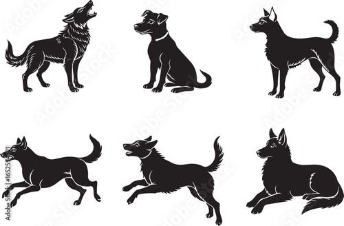 Set of black dog  silhouettes in vector illustration style