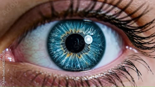 Extreme closeup of a blue human eye with intricate details