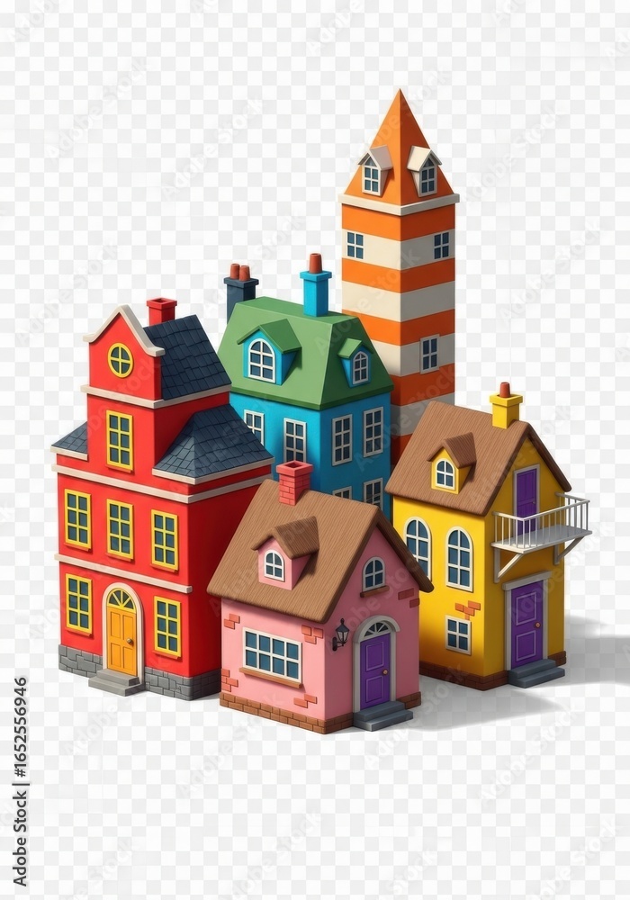 Fototapeta premium Charming Cartoon Houses in a Whimsical Style, Colorful and Cheerful