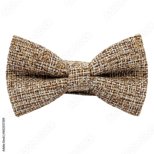 Brown and beige burlap bow tie on transparent background