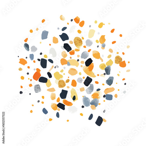 Abstract Composition of Colorful Textured Irregularly Shaped Elements