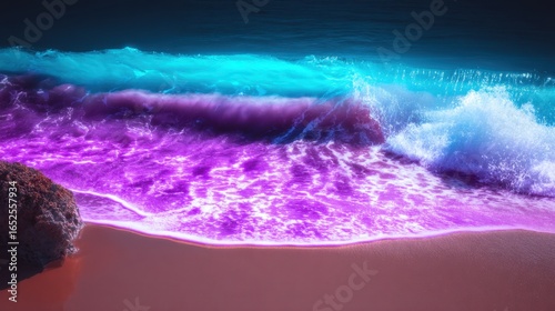 Vibrant waves crashing on a colorful shore.