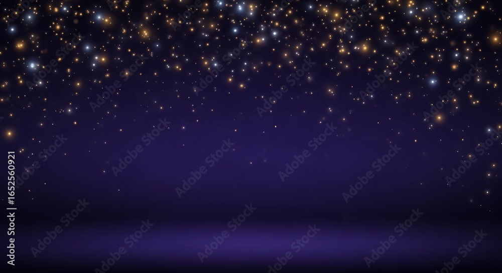 Obraz premium Elegant Dark Blue Background with Sparkling Golden and Silver Stars for Festive Occasions