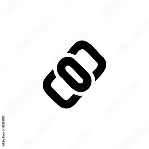Minimal black vector logo of two stylized chain links connected diagonally, representing connection, strength, and blockchain networks.