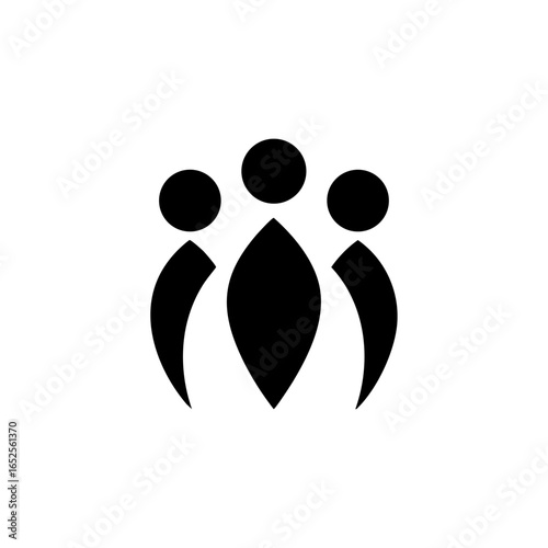 Minimalist vector logo of a central figure mediating between two abstract silhouettes, symbolizing negotiation, communication, and conflict resolution.