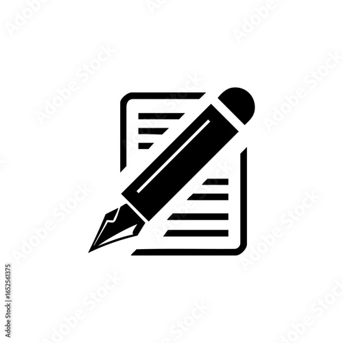 Vector logo of a fountain pen signing a document, representing legal writing, official agreements, or educational certification.