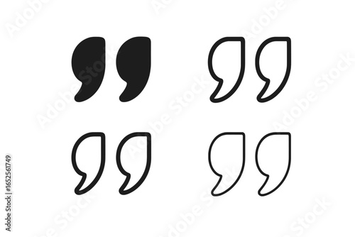 Quote icon set for testimonials and citations. Simple black glyph and outline symbols for speech, dialogue, and communication. Vector graphic element for web and print design.