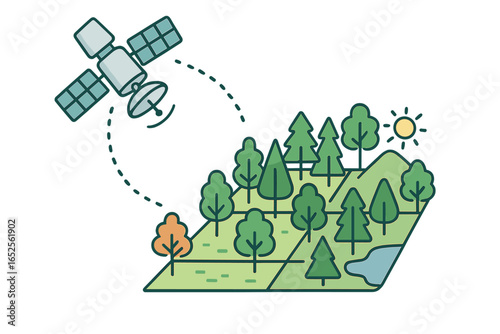 Satellite monitoring of forest land. Remote sensing technology for environmental research, cartography & GIS mapping. Geospatial data analysis for ecology & conservation.