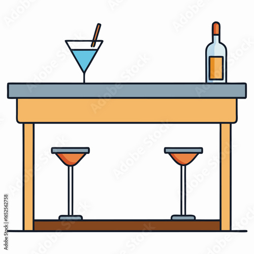 Bar Counter With Stools Drinks And Bottle