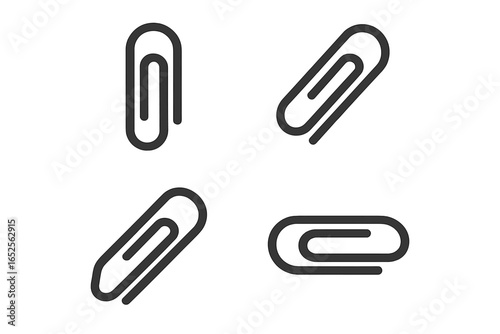 Paper clip vector icon set. Simple flat outline paperclips for business and education. Office stationery, school supplies concept. Document attachment symbol collection.
