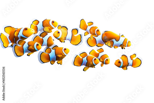 Shoal of clownfish swimming together isolated on transparent background