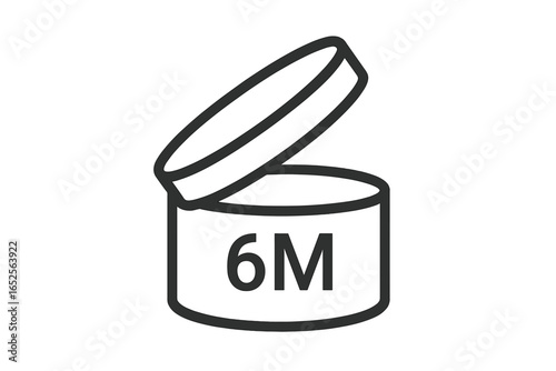 PAO symbol 6M vector icon. Period after opening label for cosmetic packaging. Expiration date concept. Safety information sign for skincare and makeup products. Six months.