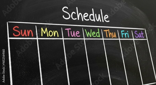 Colorful weekly schedule chalkboard, organizing tasks and managing appointments, planning time