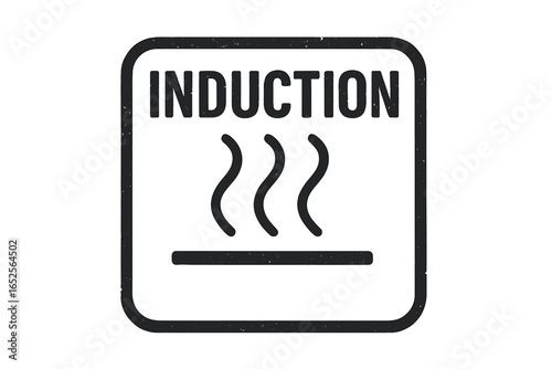 Induction heating symbol for product packaging. Vector stamp icon for cookware and kitchen appliances. Induction hob compatible sign with a flat grunge texture element.