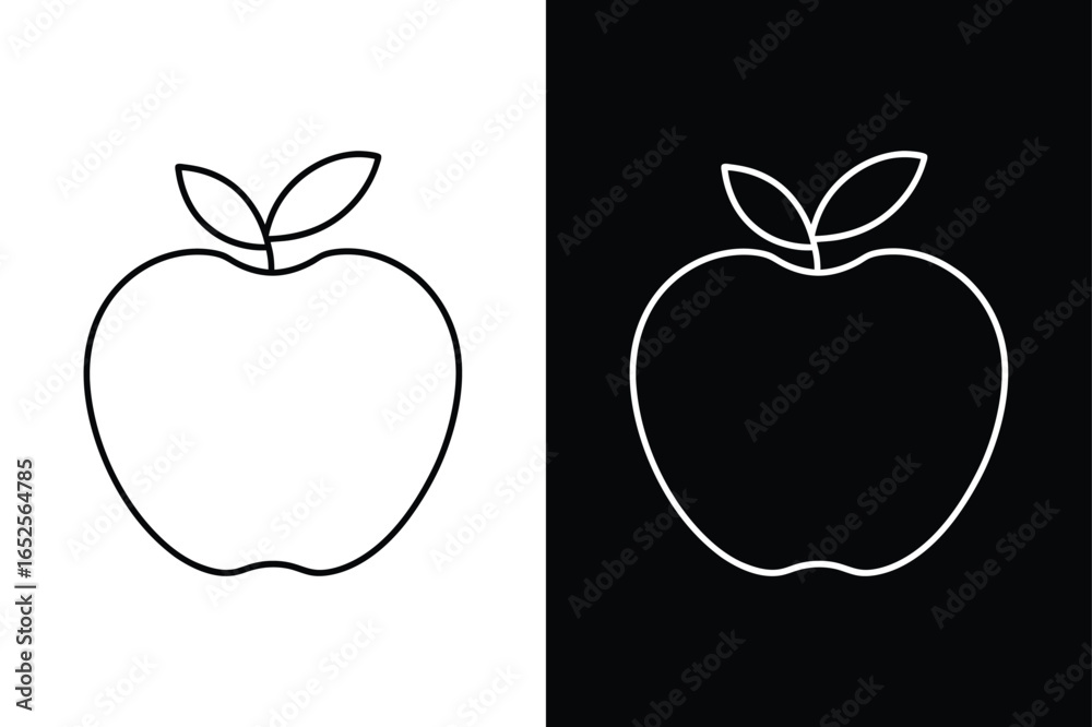 Fototapeta premium Minimalist Apple Line Drawing. Clean Fruit Icon in Black White