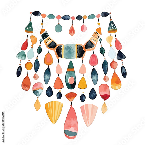 Colorful Abstract Necklace with Varied Shapes and Decorative Elements