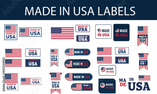 USA Made Labels Stickers with American Flags
