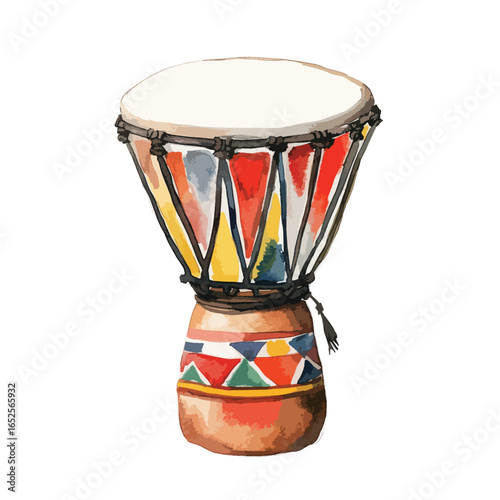 Colorful Djembe Drum with Geometric Patterns and Rope Tuning System