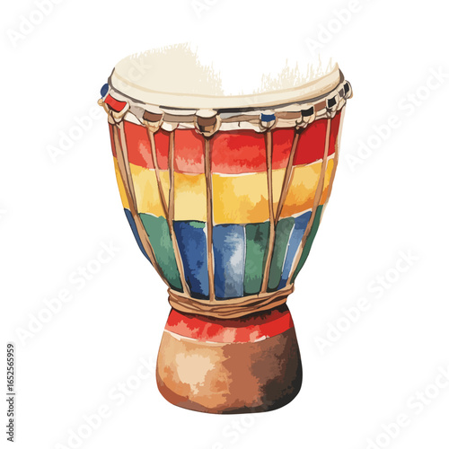 Colorful Djembe Drum with Red Yellow Green and Blue Vertical Stripes