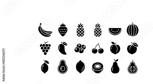 Set of multiple fruit icons in flat vector PNG style