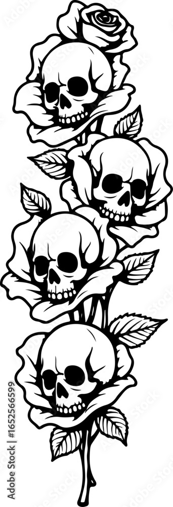 Fototapeta premium Skull and Roses Tattoo Design Vector