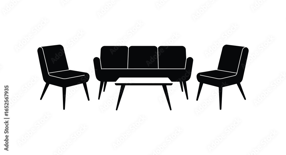 Elegant Black and White Furniture Set for Living Room or Waiting Area Elegant Black and White Furniture Set for Living Room or Waiting Area