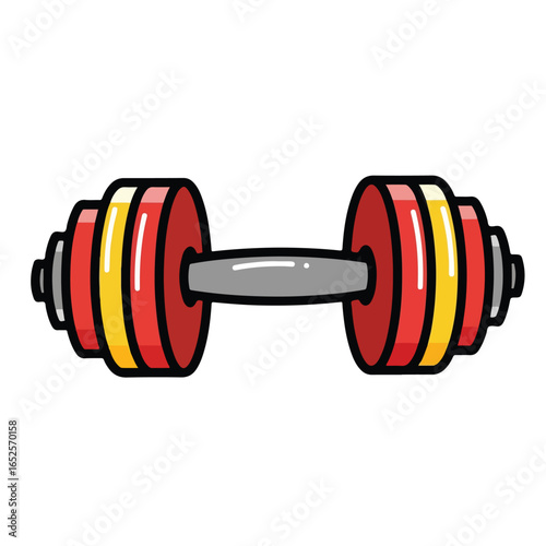 Cartoon dumbbell illustration in red and yellow colors