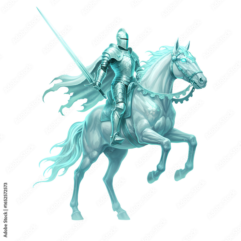 Fototapeta premium Spectral Knight: A Majestic Ice Horse Rider Fantasy Art
