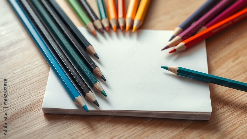 Naklejka premium Colorful Pencil Collection on Notepad