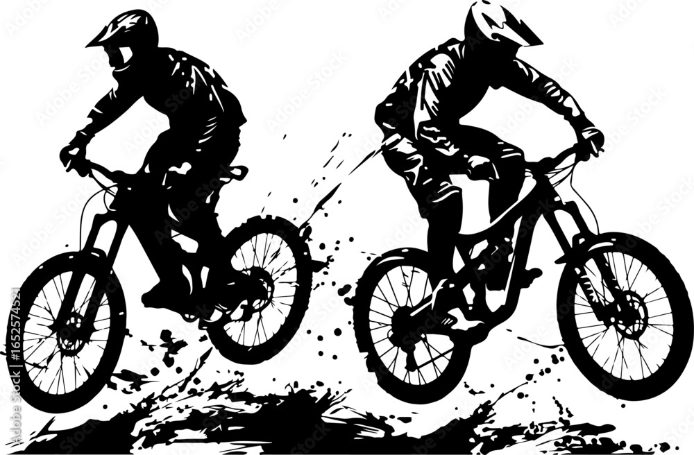 Naklejka premium Mountain Bike, MTB, Off-Road Bicycle, Trail Bike, All-Terrain Bike, Mountain Bicycle, MTB for Sale, Downhill Bike, Cross Country Bike, Full Suspension Bike, Mountain Silhouette, Adventure Bike, Ride t