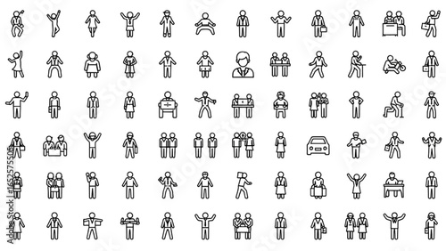 People Silhouette Vector Set – Dancing, Jumping, Walking, Business, Casual, and Group Poses – Diverse Human Figures, Men and Women, Black Outline Illustration
