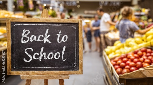 Chalkboard message amid back-to-school shopping