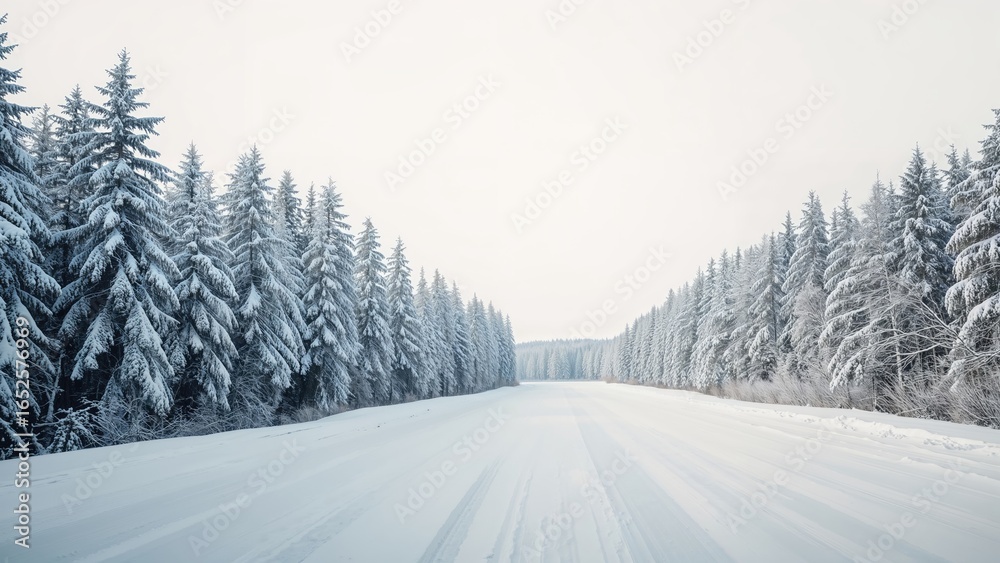 Fototapeta premium Icy road texture set against a snowy backdrop