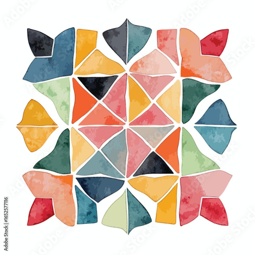 Colorful Geometric Abstract Composition with Varied Shapes and Textural Details